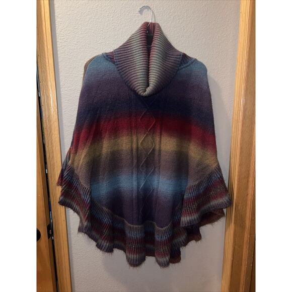 Nostalgia Colorful Shawl Turtle Neck Poncho Size Medium Made In India Rayon - Picture 1 of 10